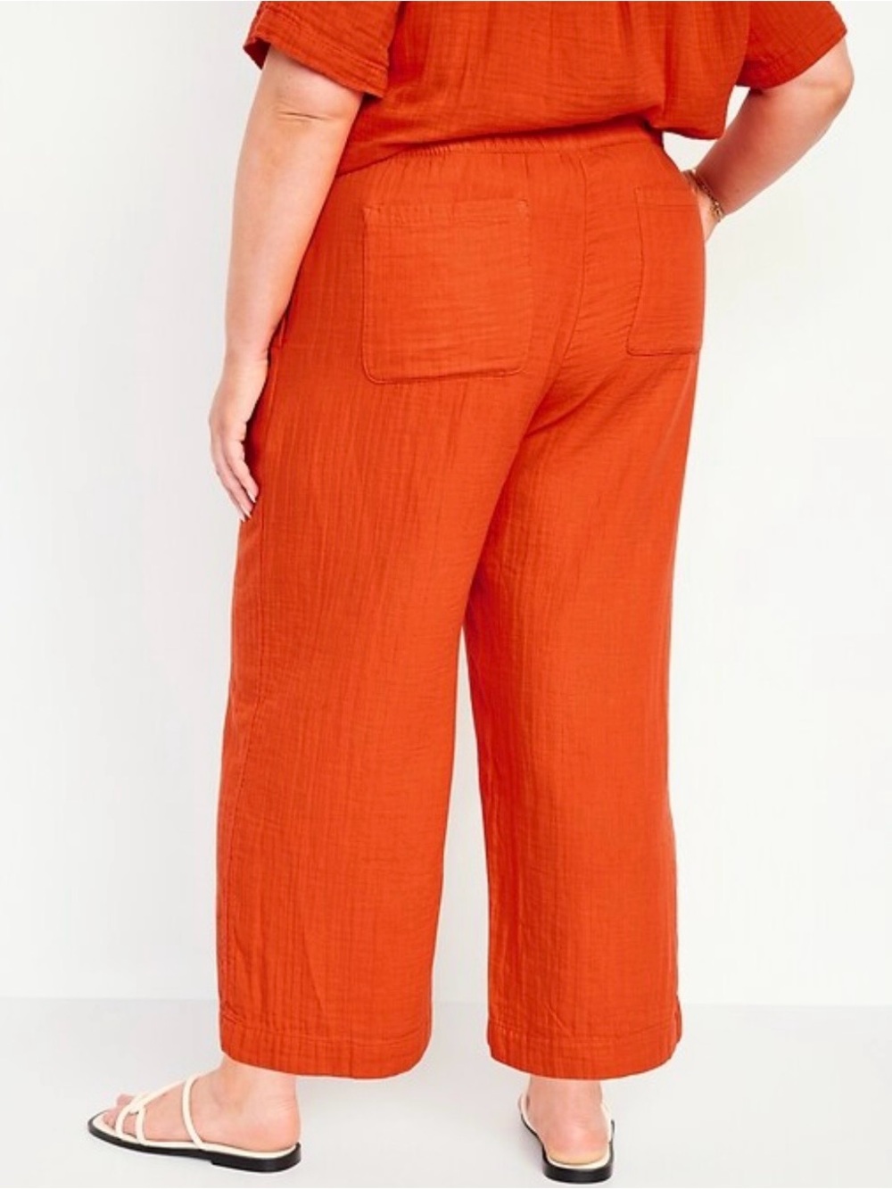 Old Navy Crinkle Gauze Elastic-Waist Pull on Ankle Joggers Orange - flaw